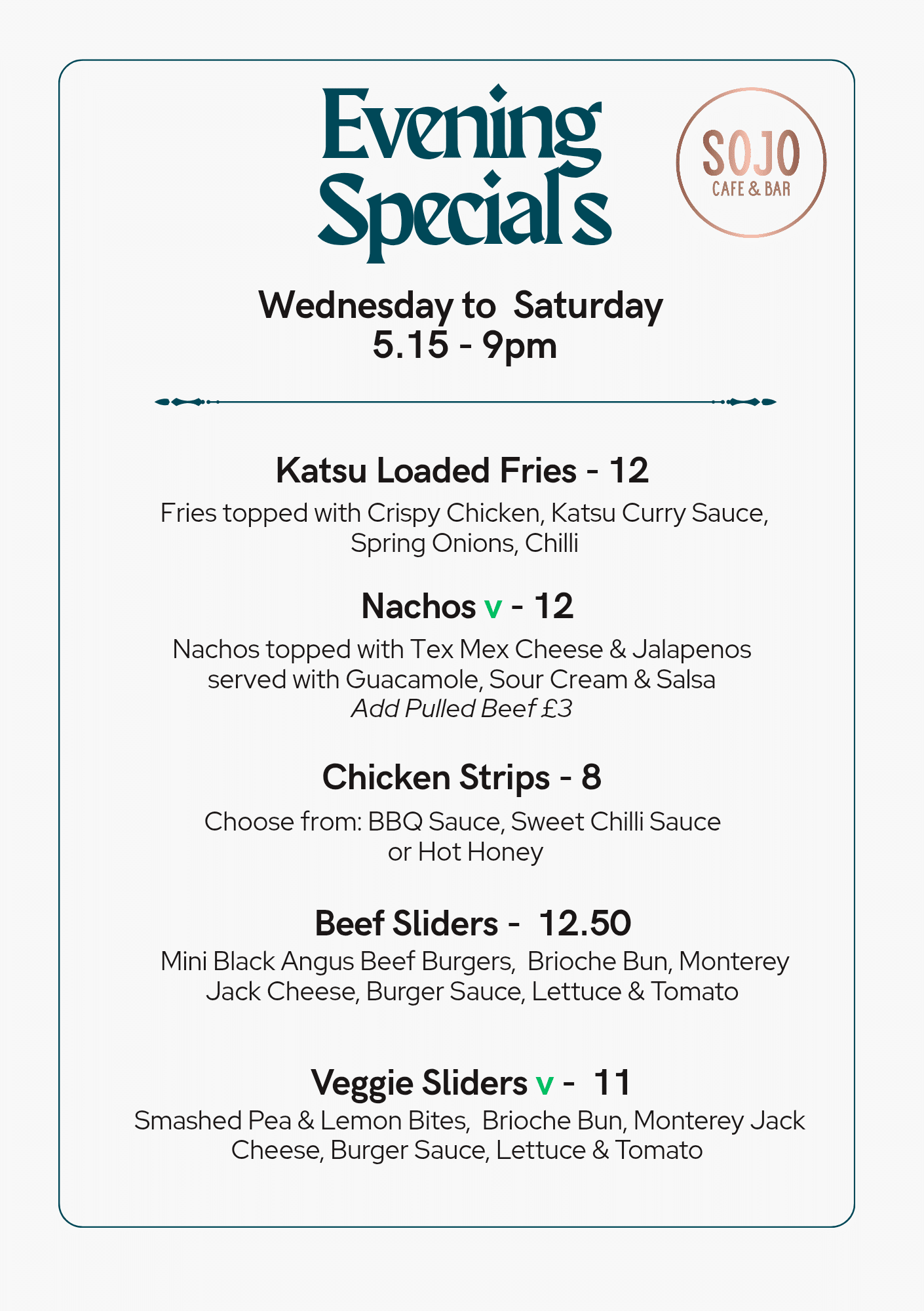 Sojo Bistro Menu June 2026 Sojo Bistro Menu June 2026